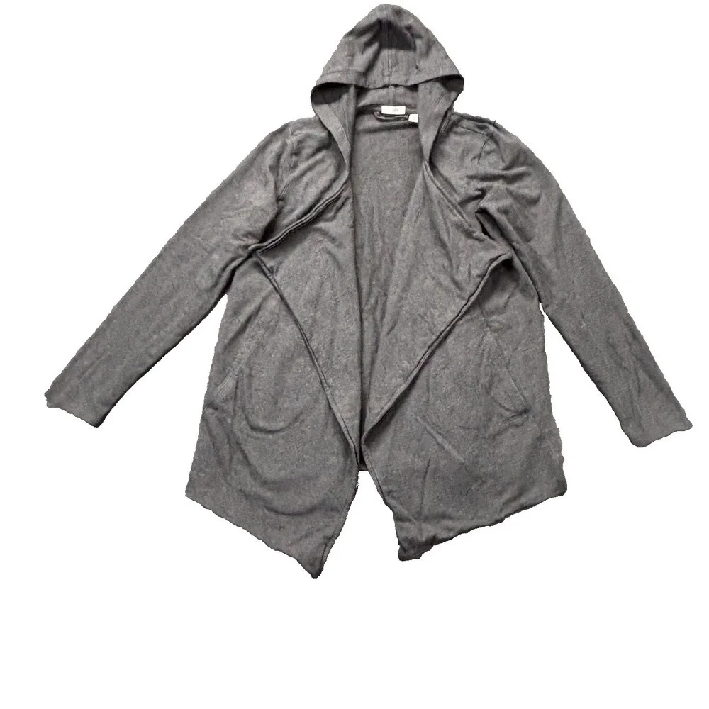 Pure Jill‎ Sweater Womens Medium Gray Hooded Open Front Cardigan Pima Modal